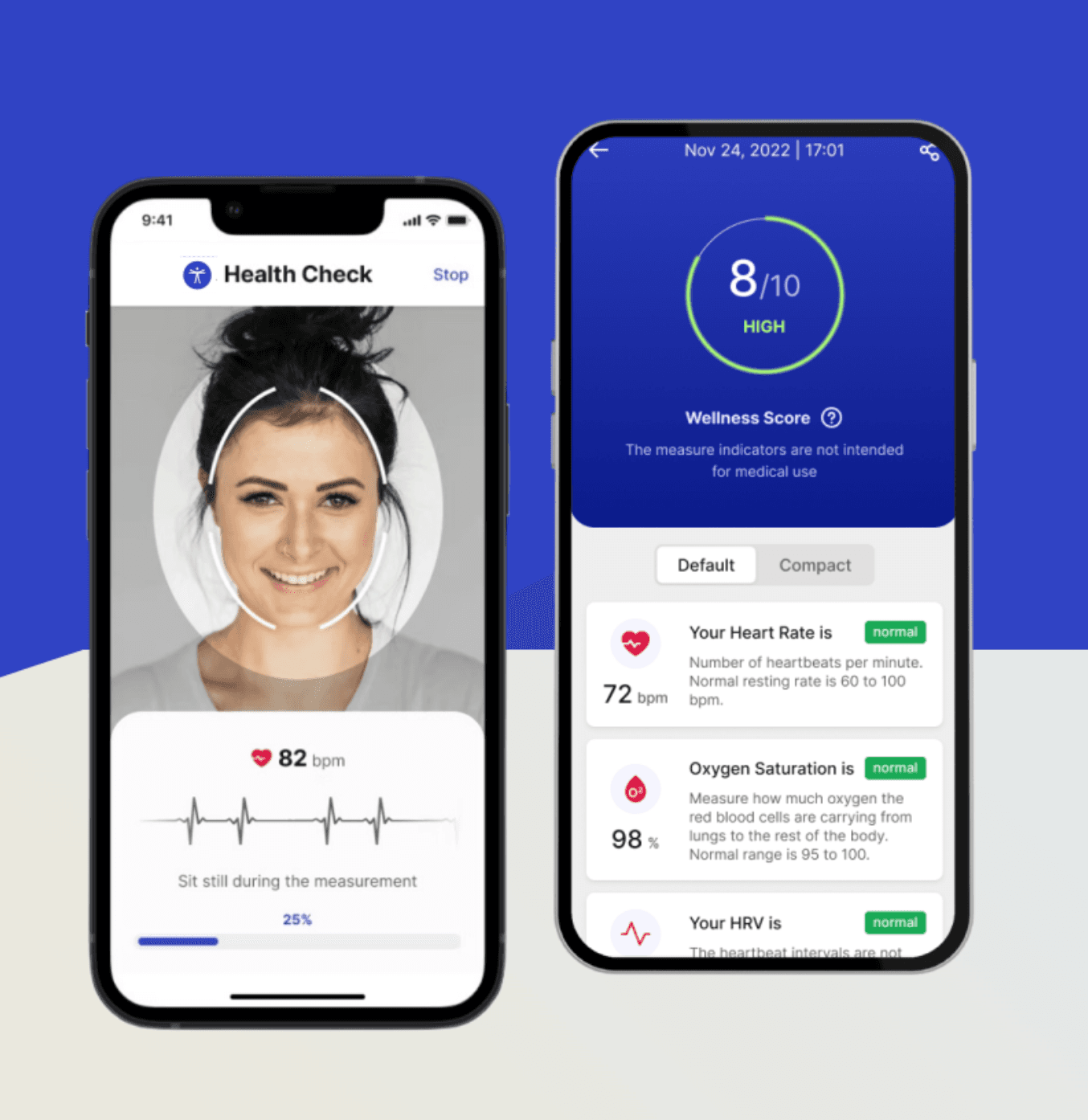 Attune Health camera scanning and wellness results screens